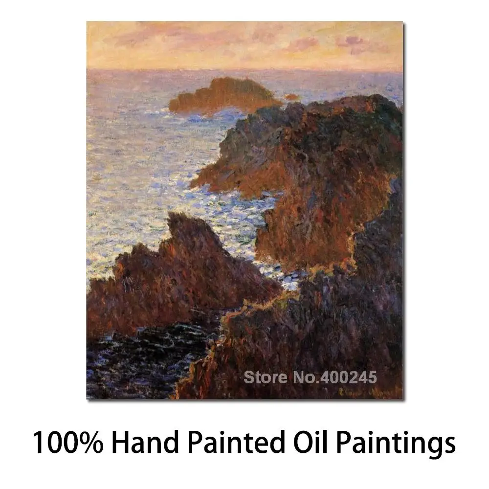 Art Oil Painting for Living Room Rocks at Belle Ile Port Domois by Claude Monet Hand Painted High Quality