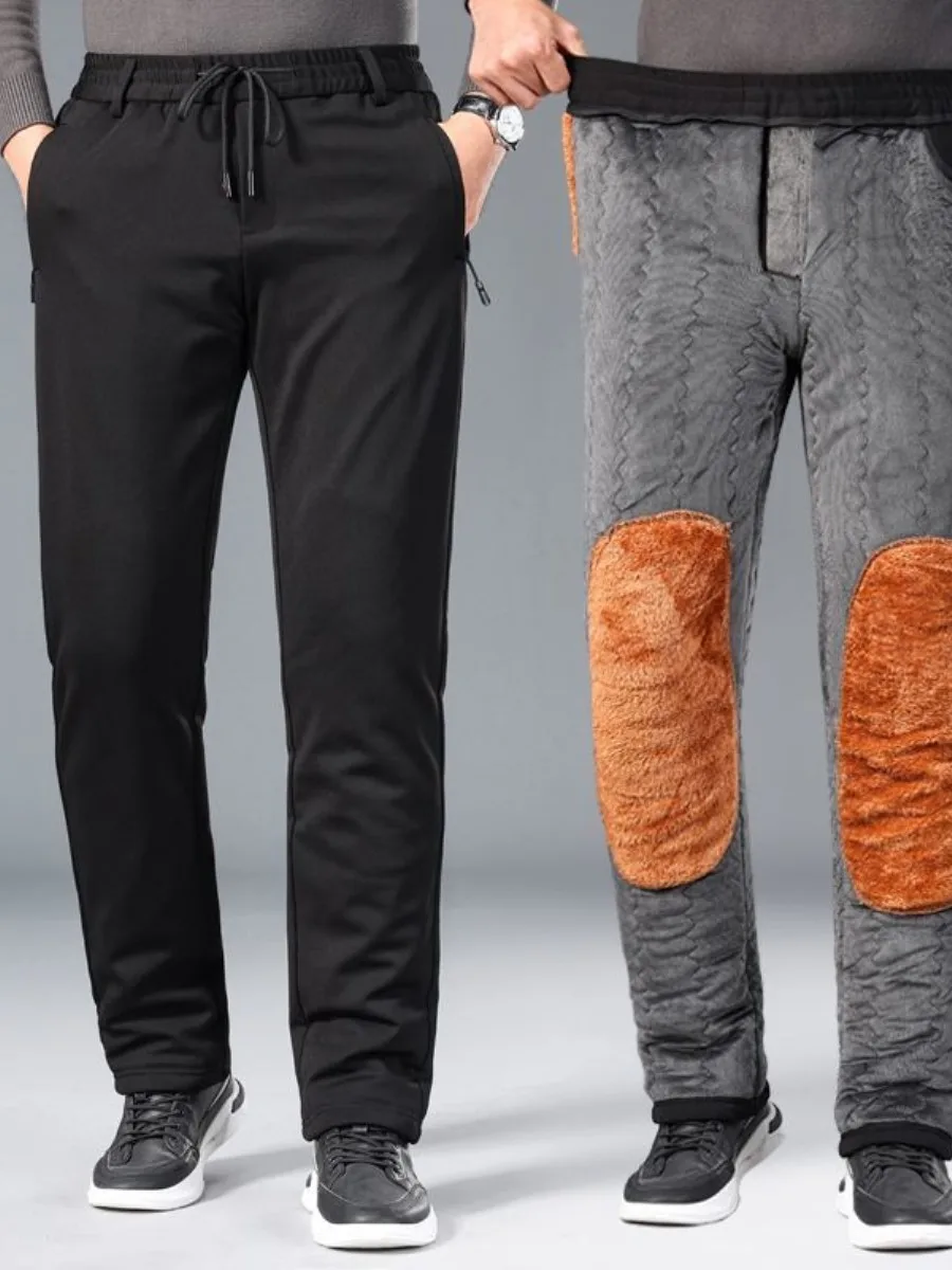 

Men's Winter Cotton Trousers Thi Warm Elastic Slim Fit High Waist Large Size Casual Woolen Pants Youth Faion Long Pants