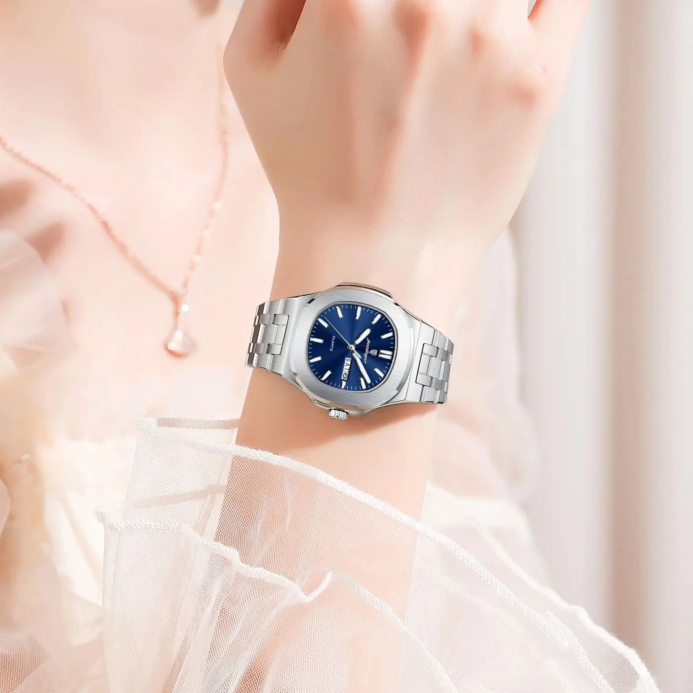POEDAGAR Exquisite Square Woman Watch Date Week Original Waterproof Luminous Ladies Watch Stainless Steel Quartz Women's Watches view 5