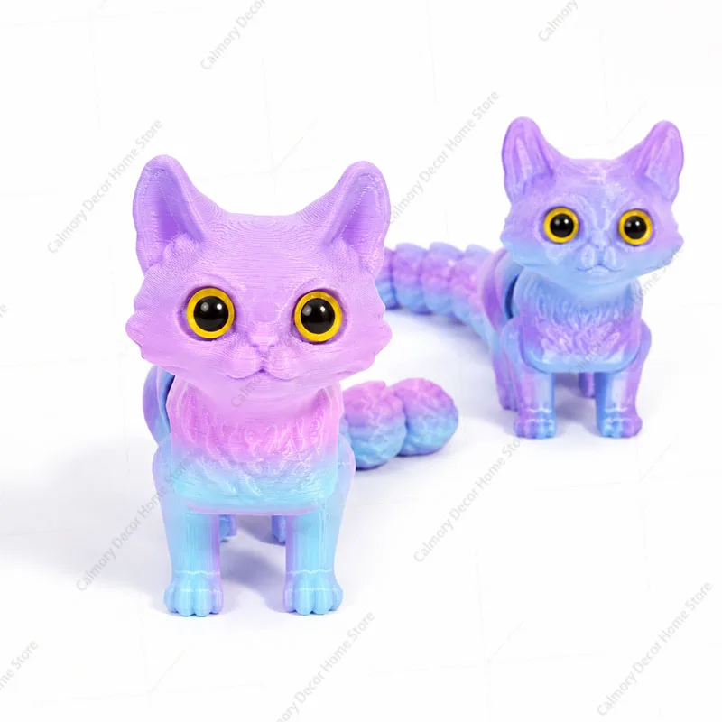 3D Printed Movable Kawaii Kitten Ornament Room Decor Cute Cats Tail Joint Movable Car Decorations Desktop Decorations Gifts