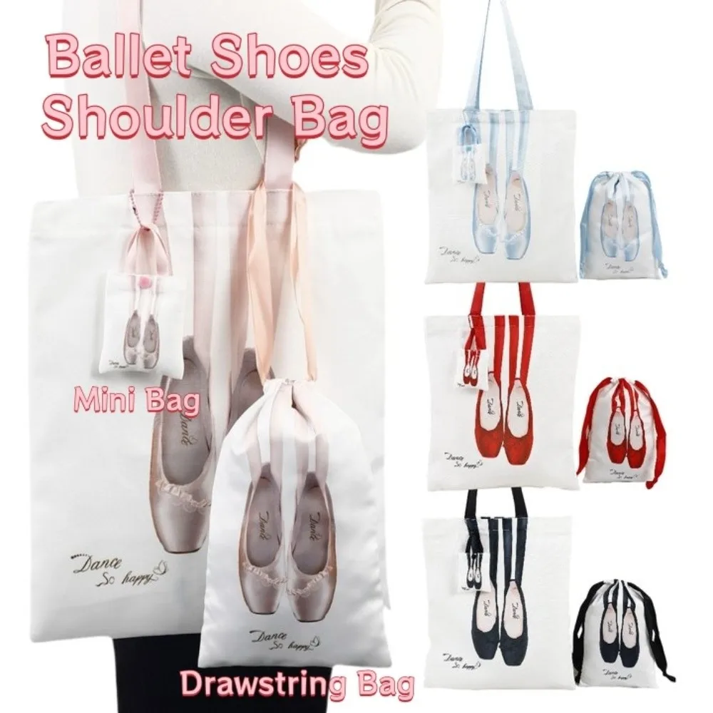 

Canvas Ballet Shoulder Bag Large Capacity Sweet Toe Shoes Drawstring Bag Casual Korean Style Mini Bag Pendant Ballet Dancer