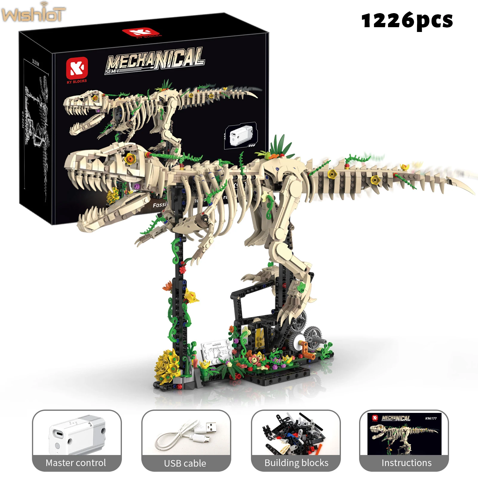 

1226PCS Tyrannosaurus Rex Fossil Skeleton Building Blocks Electric Motor Driven STEM Education Dinosaur Model Toys Holiday Gifts