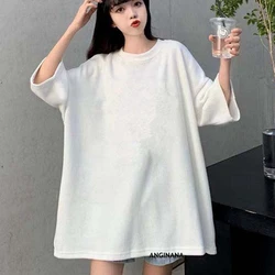 Summer Oversize 15XL 210kg Women's T-shirt Large 12XL Round Neck Short Sleeve Loose Black and White Red big T-shirt Top