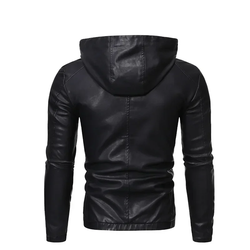 Mens Faux Leather Jacket Motorcycle Outerwear Fashion Hooded Pu Moto Biker Jackets Black Slim Leather Coat Man Plus Size 5Xl