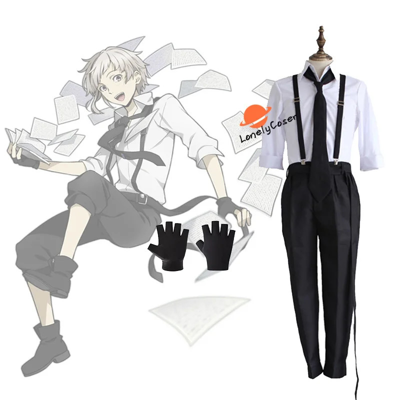 

Disfraz de Anime de про собак callejeros Bungou Nakajima atсуши, косплей, peluca corta, camisa con corbata, pantalones, guantes,