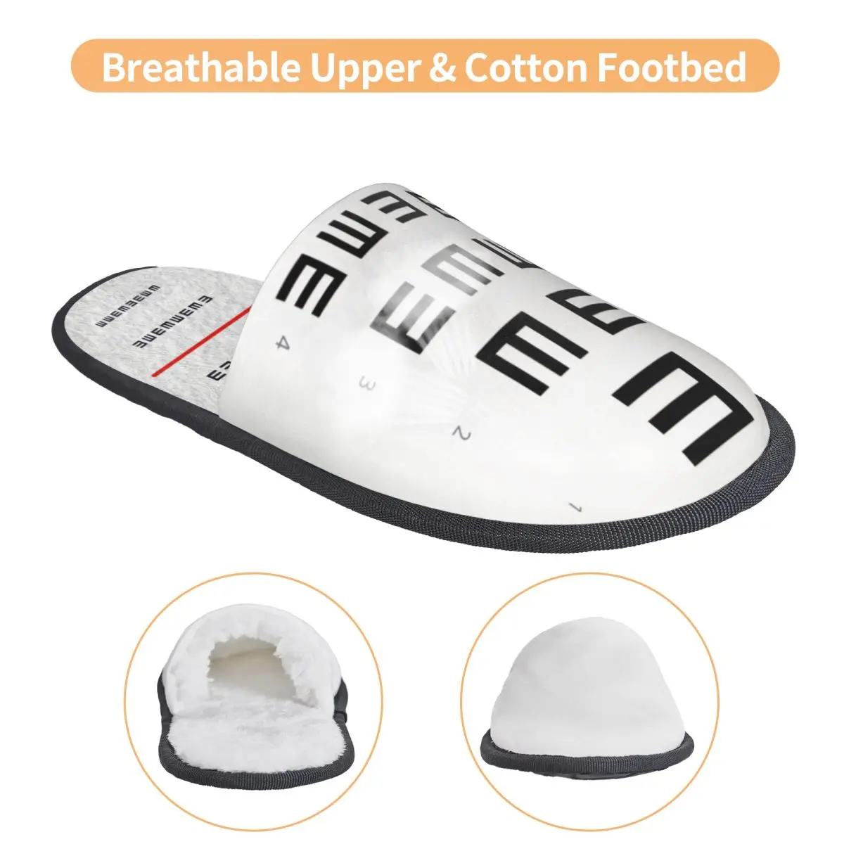 Custom Eye Test Chart House Slippers Women Cozy Memory Foam Optometrist Vision Exam Slip On Hotel Slipper Shoes