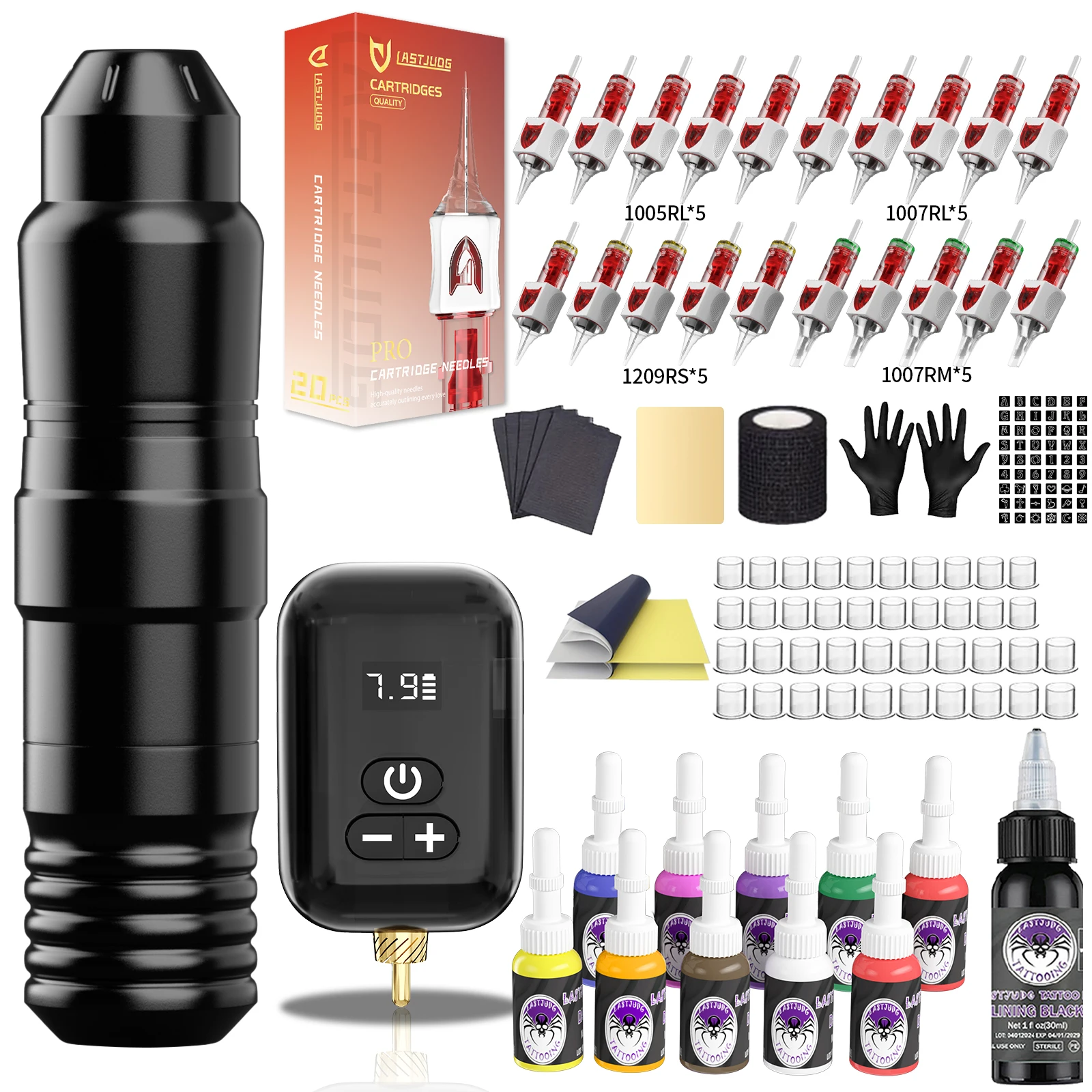 

LASTJUDG Tattoo Kit 20PCS V2 White Tattoo Needles Tattoo Pen Kit High Quality Wireless Tattoo Power Supply Tattoo Machine Kit