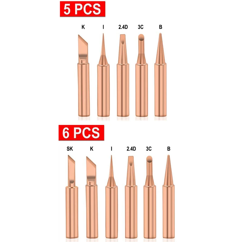 

5/6pcs Pure Copper 900M-T Solder Iron Tip Lead-free Solder Tip Welding Head