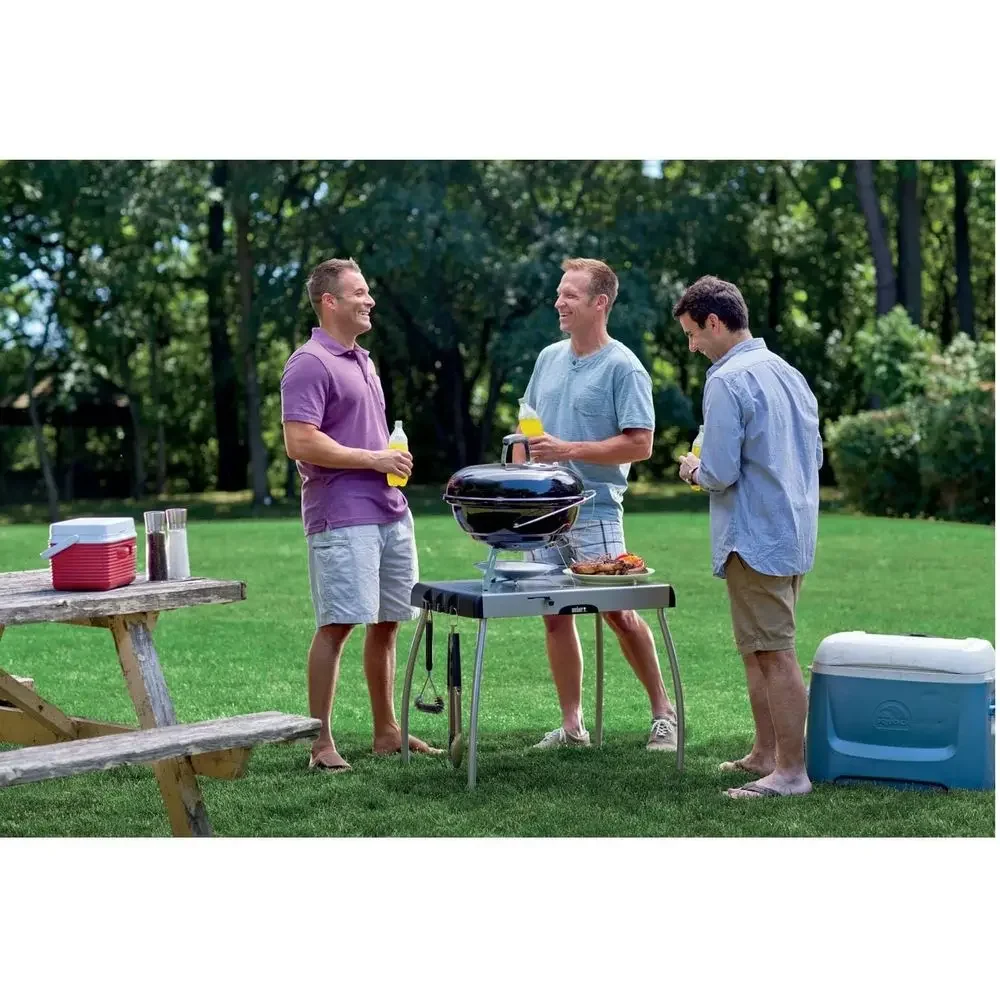 Portable 18-Inch Charcoal Kettle Grill with Tuck-N-Carry Lid Lock for Camping and Outdoor Cooking
