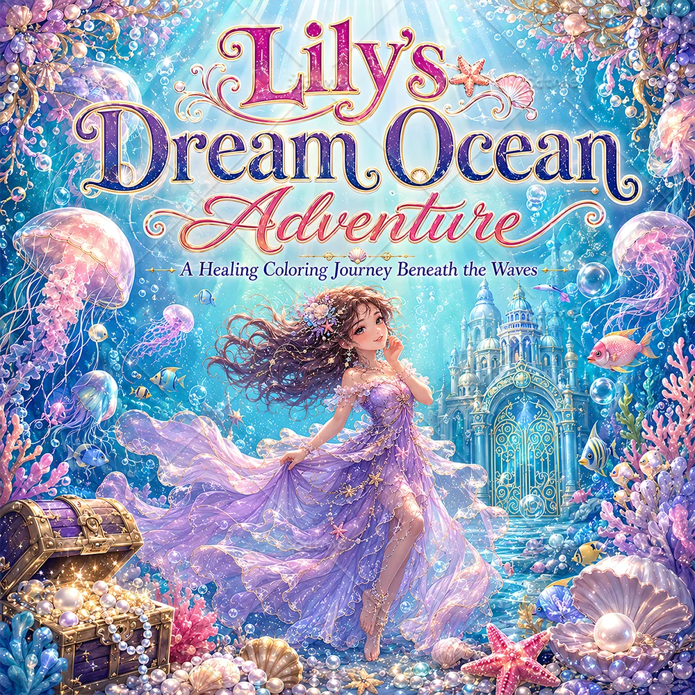 Lily's Dream Ocean Coloring Book Mermaid Castle Jellyfish Treasure Coral Underwater Night Scenes Anti Anxiety Stress Relief Art