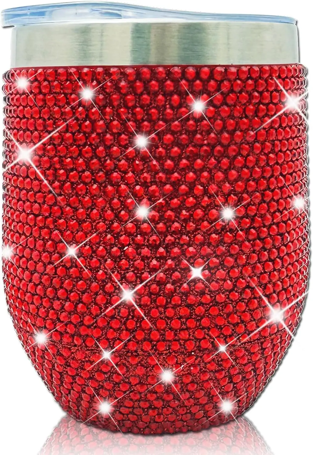 

12 oz Bling Wine Tumbler with Lid Rhinestone Insulated Wine Glass Tumbler Double-Wall Vacuum Stainless Steel Coffee Mug
