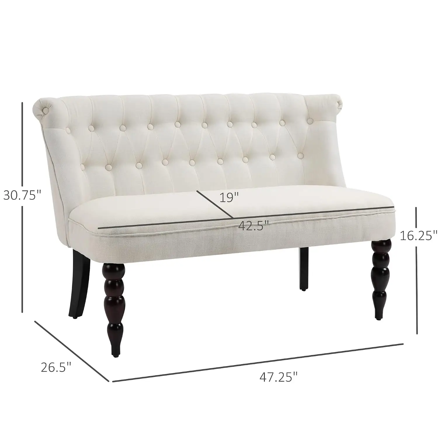 Fabric Loveseat Wood Legs Tufted Settee Living Room 2-Seater, Customized