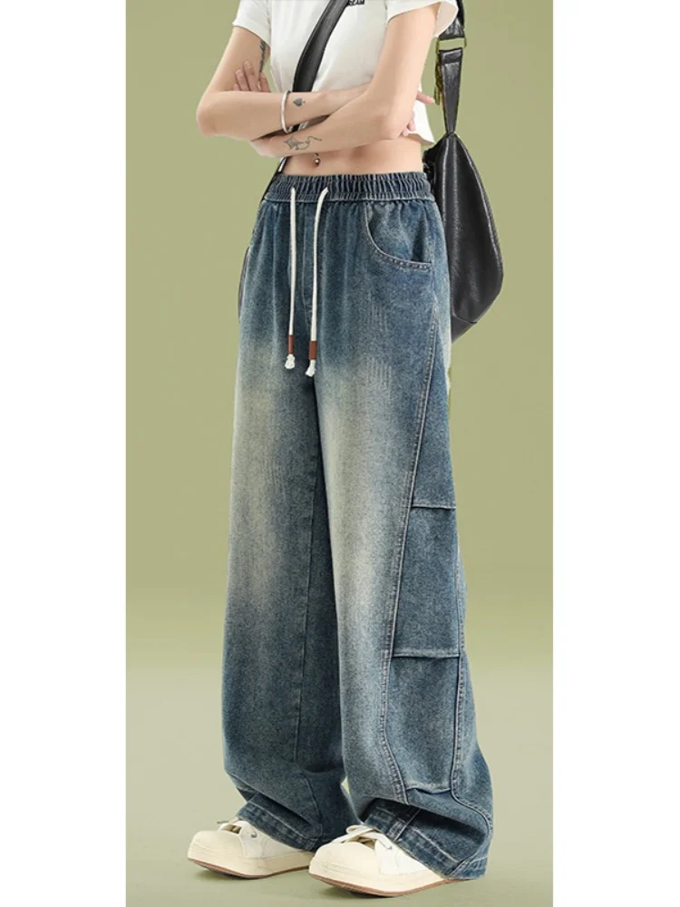 

Мужские летние тонкие джинсы American Sle с широкими штанинами, повседневные свободные длинные брюки, ретро-стиль, модный бренд, деним с эффектом потертости