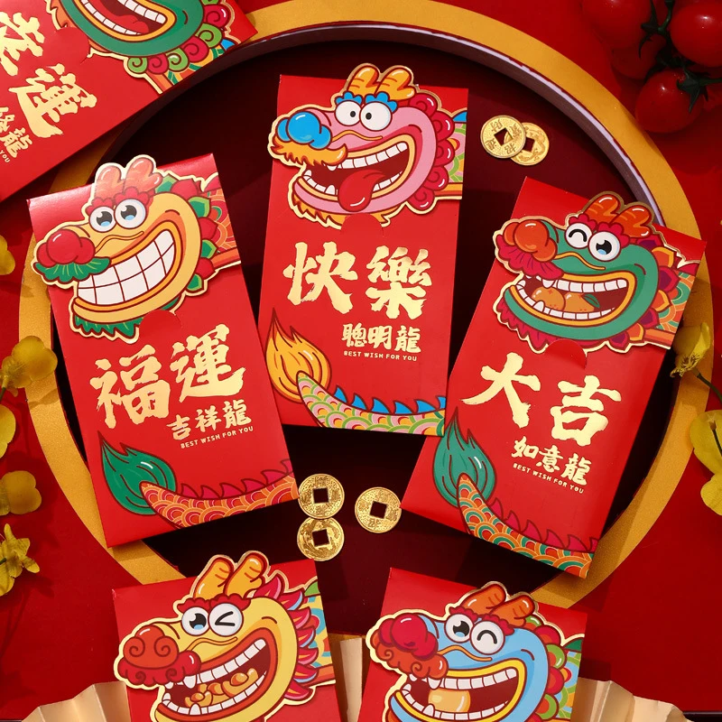 6 Pcs Personalized Creative Dinosaur Cartoon Red Envelope Lucky Money Bag Spring Festival Accessory Red Envelope Lucky Money Bag