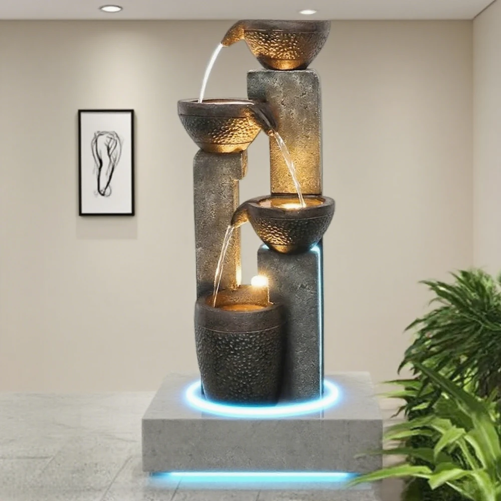 

Lightweight 40-inch four-tier garden fountain with LED lighting electric pump soothing sounds suitable for patios and home décor