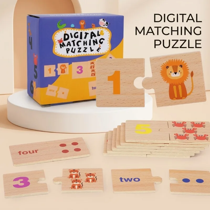 

Montessori Wooden Animal Puzzle Box Kids Early Educational Word Animal Matching Cognitive Puzzle Board Toy for Kindergarten