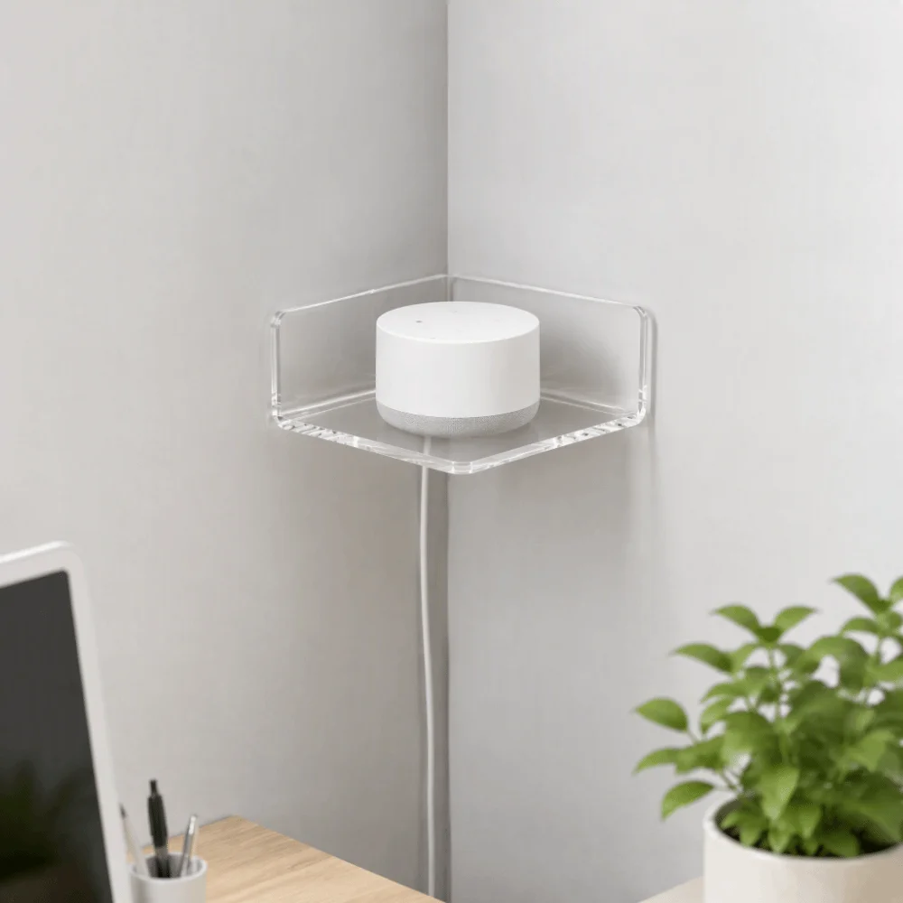 3pcs Wall Mounted Acrylic Corner Shelves 3.46*3.46*1.77in Adhesive Tape Small Adhesive Shelves Durable Clear Clear Acrylic