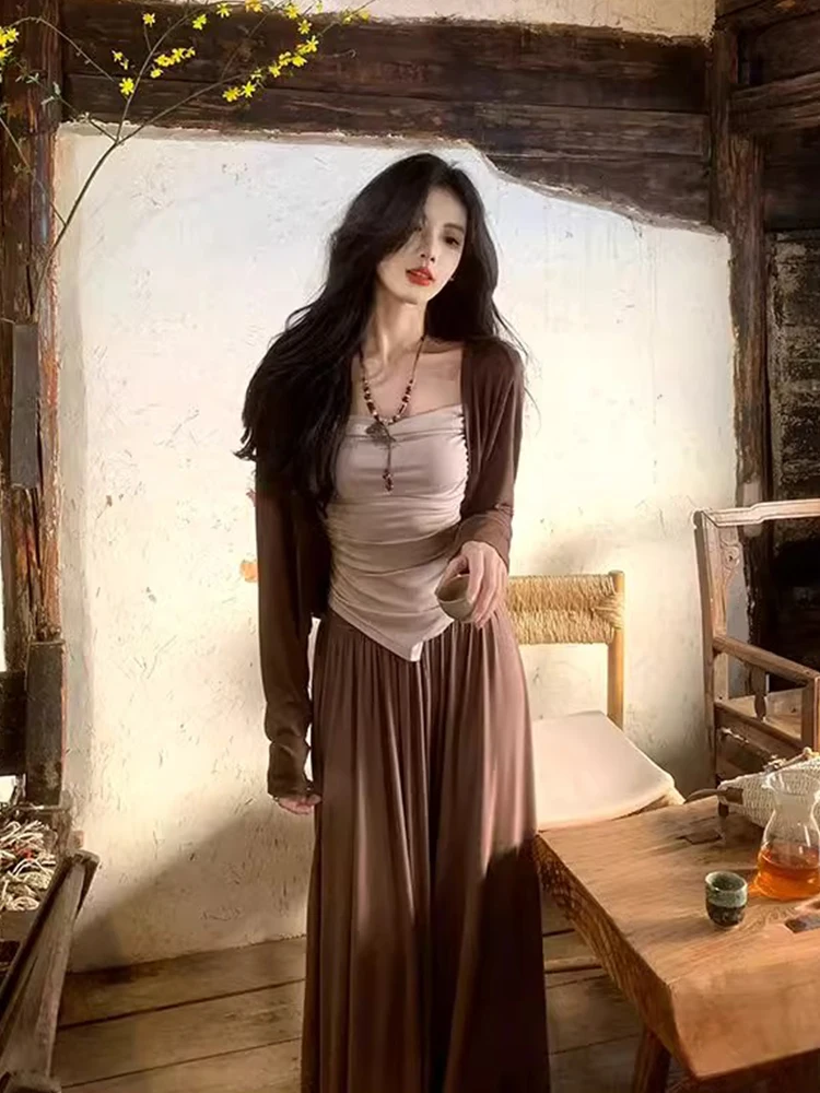 Coreano Sle Lazy Tee-Piece Set da donna Primavera 2025 ort Cardigan aperto Gilet asimmetrico Pantaloni a gamba larga Faion Set