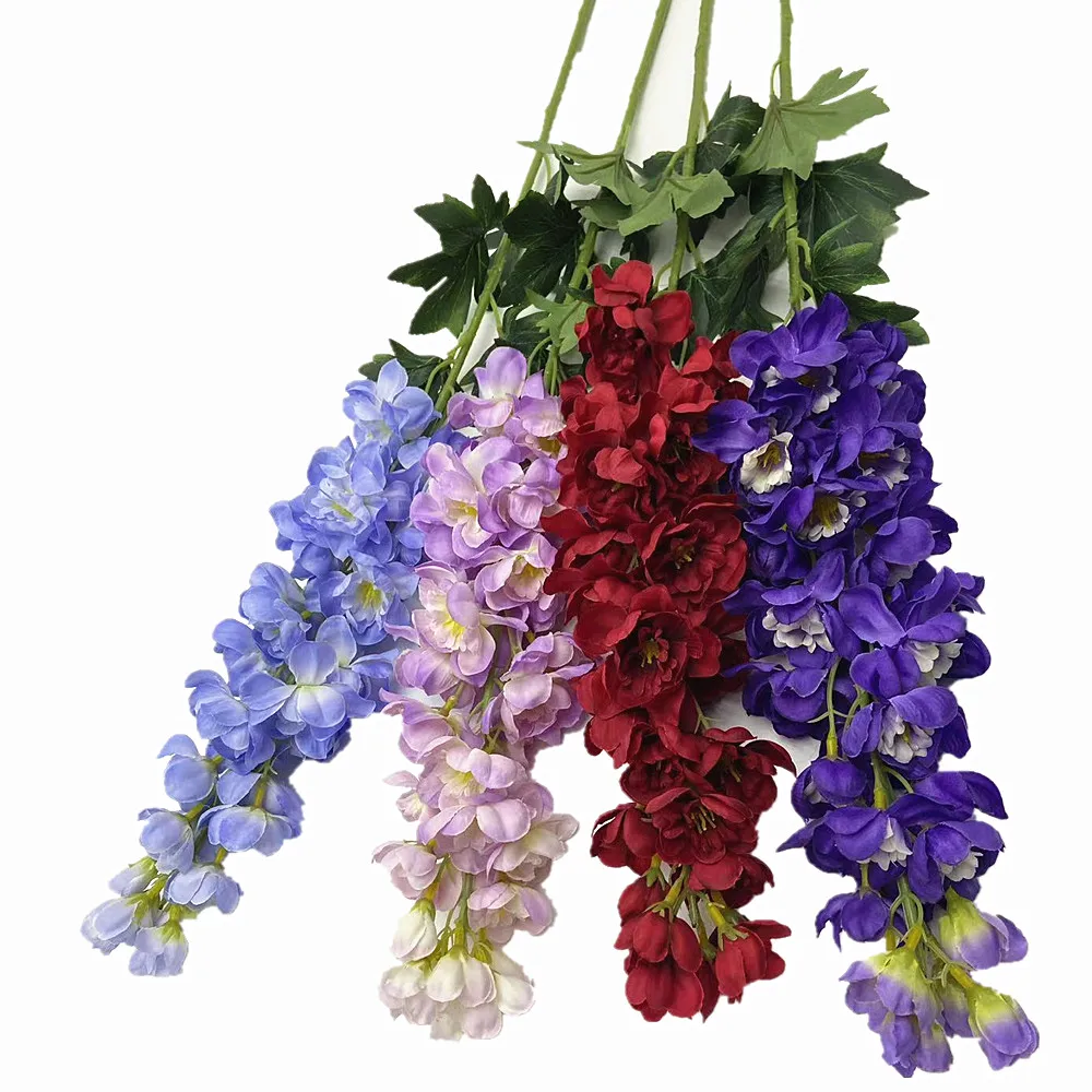 10pcs Artificial Larkspur Violet Flower Branch with Long Stem Silk Red Blue Purple White Fat Delphinium