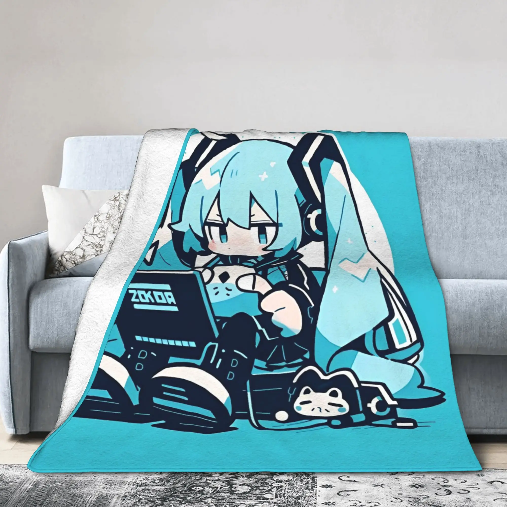 هاتسون ميكوس بطانيات قطيفة فوكالويد بطانيات رمي مخصصة للمنزل مفرش سرير 150*125 سم،