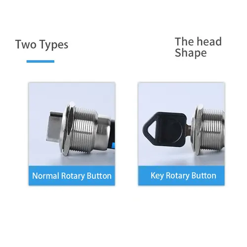 Imagen 2 del producto Pulsador giratorio de llave de metal de 16/19/22mm, perilla de enganche de 2/3 posiciones, interruptor, botón de presión, rotación giratoria, rotación de luz LED IP65