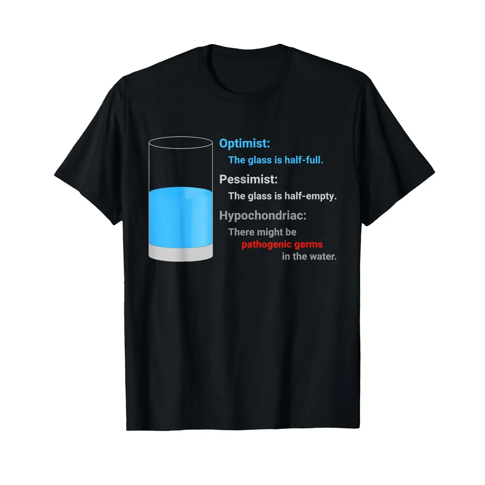 Optimiste Pessimiste Hypochondrique Verre d'eau T-shirt amusant et drôle vintage délavé graphique polyvalent homme décontracté confortable doux