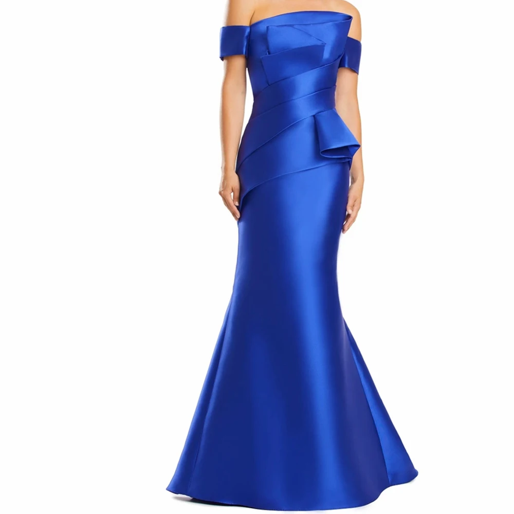 

Strapless Off the Shoulder Satin Mermaid Floor Length Elegant Party Gowns Woman Backless Buttons Evening Dress Zipper Back