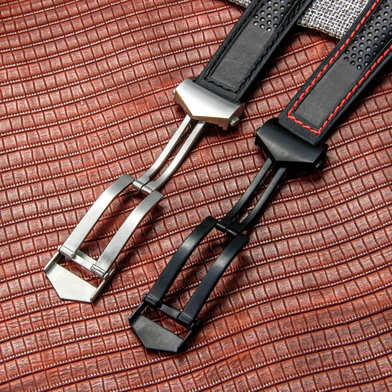 22mm original sem costura montagem interface plana pulseiras para tag heuer série super respirável pulseira de couro de vaca genuíno preto