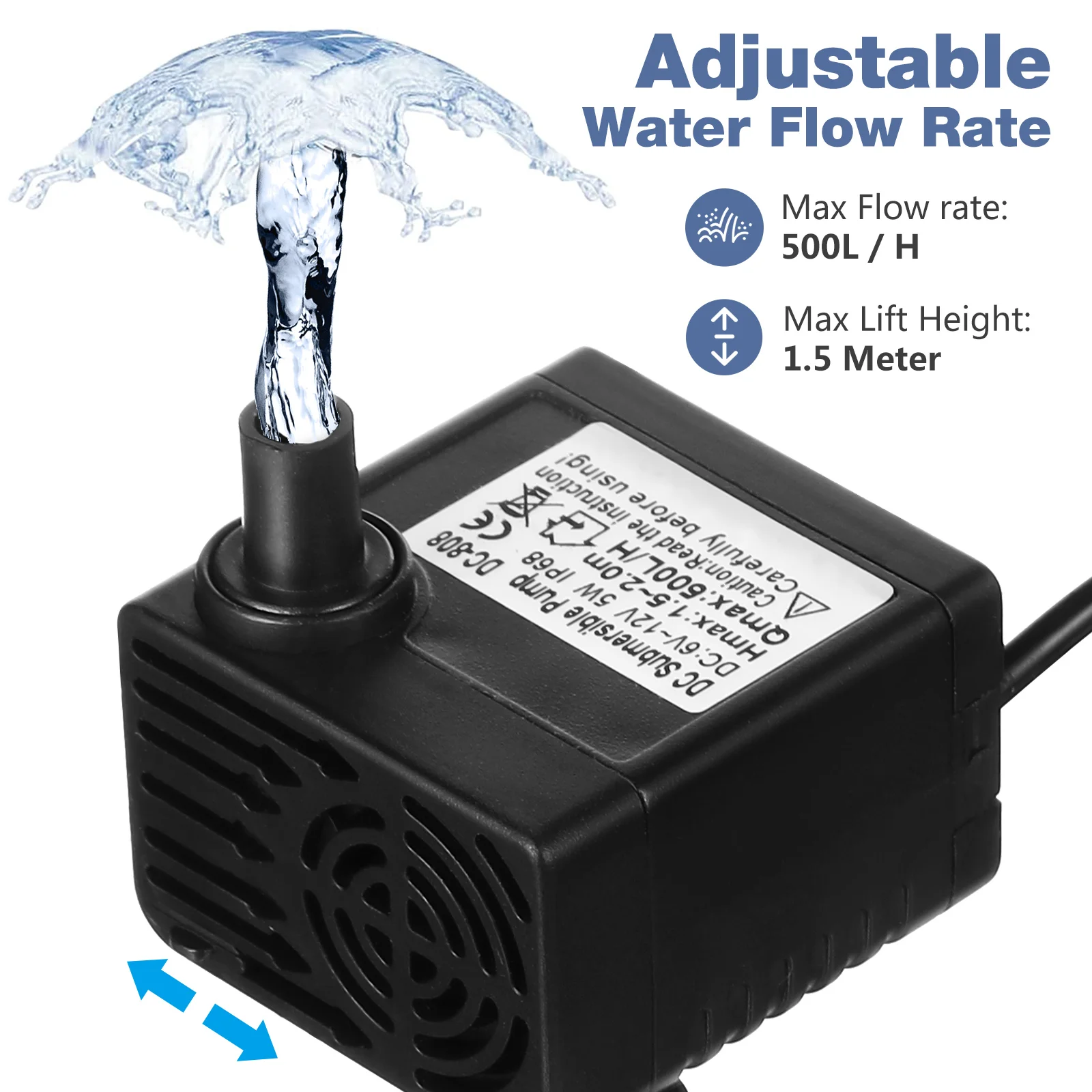 -12V 5W 500L/H Aquarium Air Pump Pond Submersible Water Pump