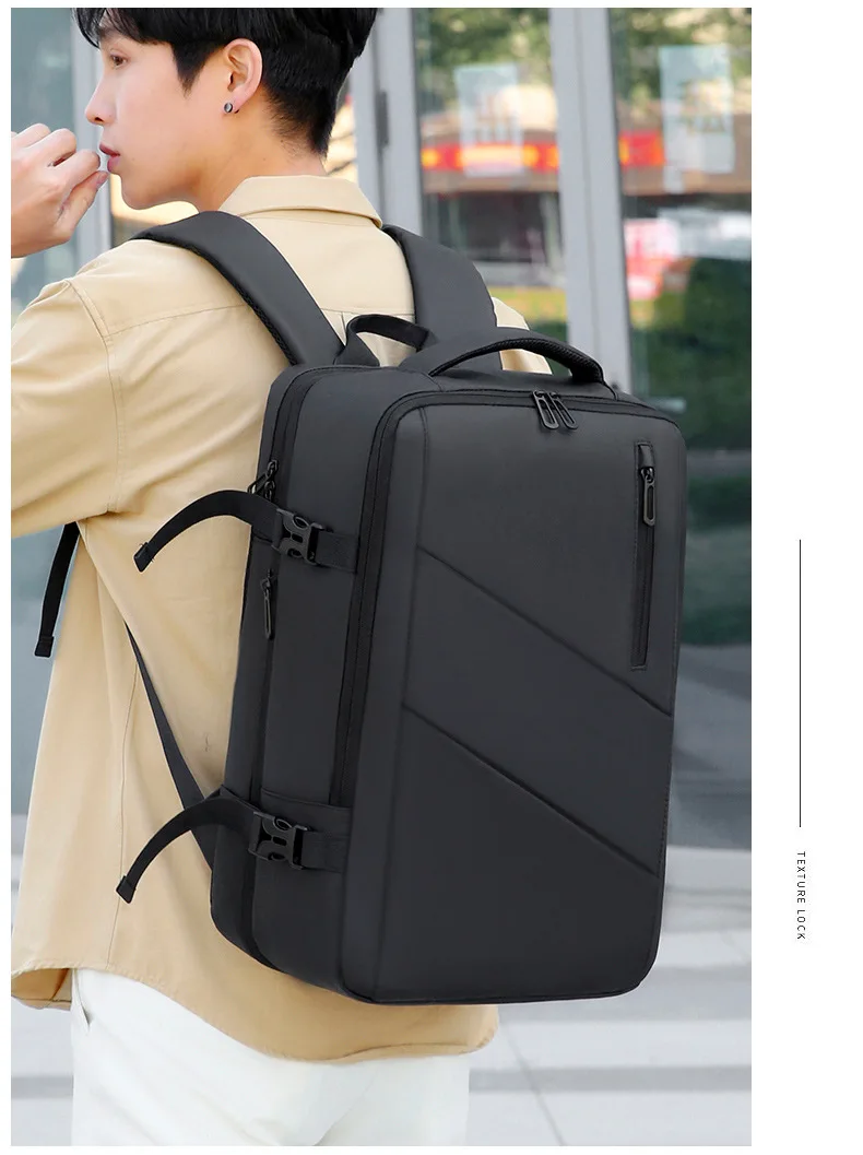 Men's backpack, high-end large capacity travel bag, trendy college student backpack, business solid color laptop bag