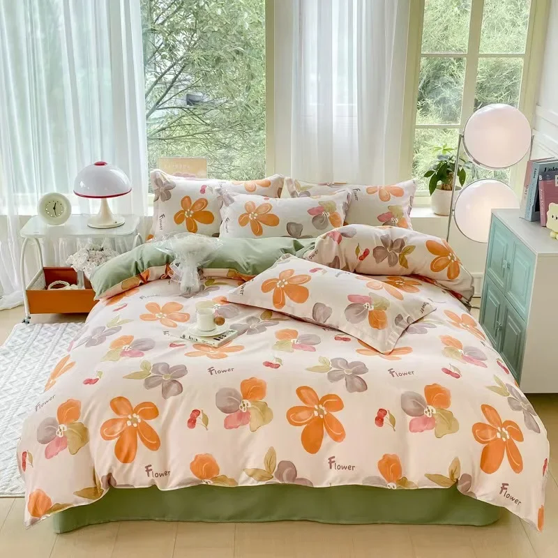 

New ins style floral bed four-piece set simple light luxury