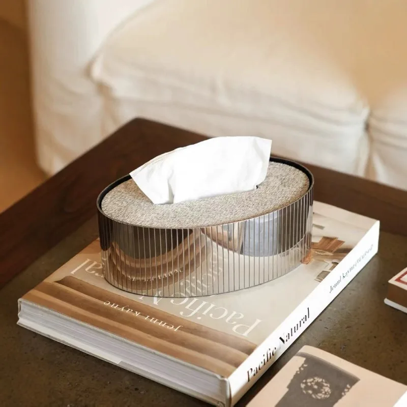 French horsehair tissue box stainless steel pumping carton light luxury high-end living room coffee table