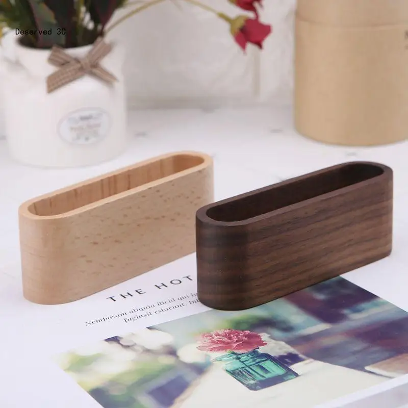 Wooden Table Business Card Display Stand Memo Holder Storage Box Walnu