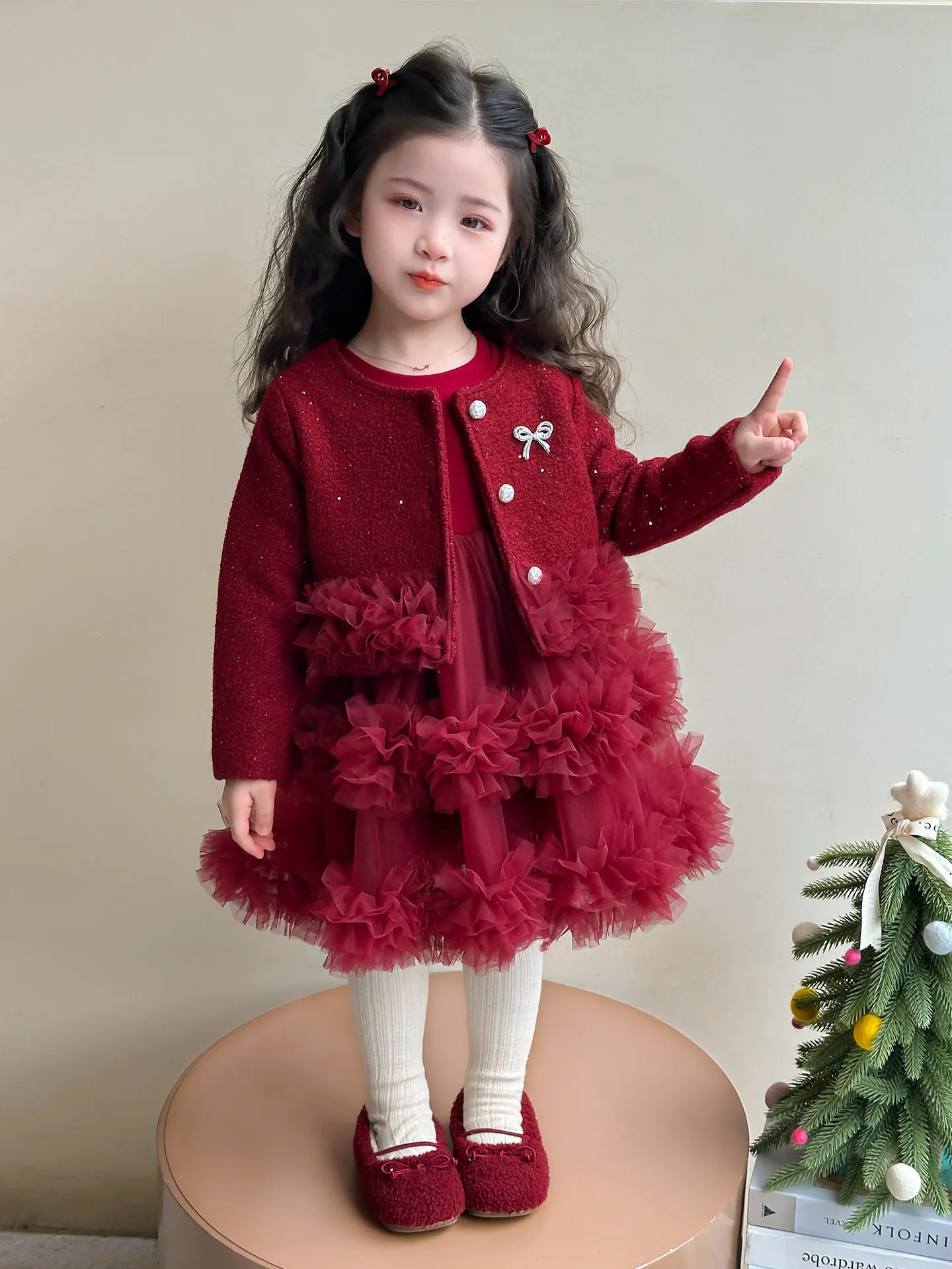 

Майса для девочек, новогодний комплект из тюлевой юбки на подкладке, комплект детской принцессы Dr, теплый зимний наряд, детский ансамбль Faion