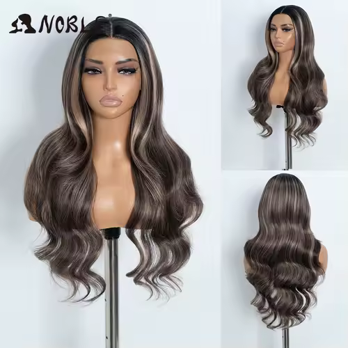 Noble 13x4 Lace Front Wig Synthetic 28 inch Long wavy ombre blonde Wigs For Women Ombre Lace Front Wig Synthetic Lace Front Wig - Image 19