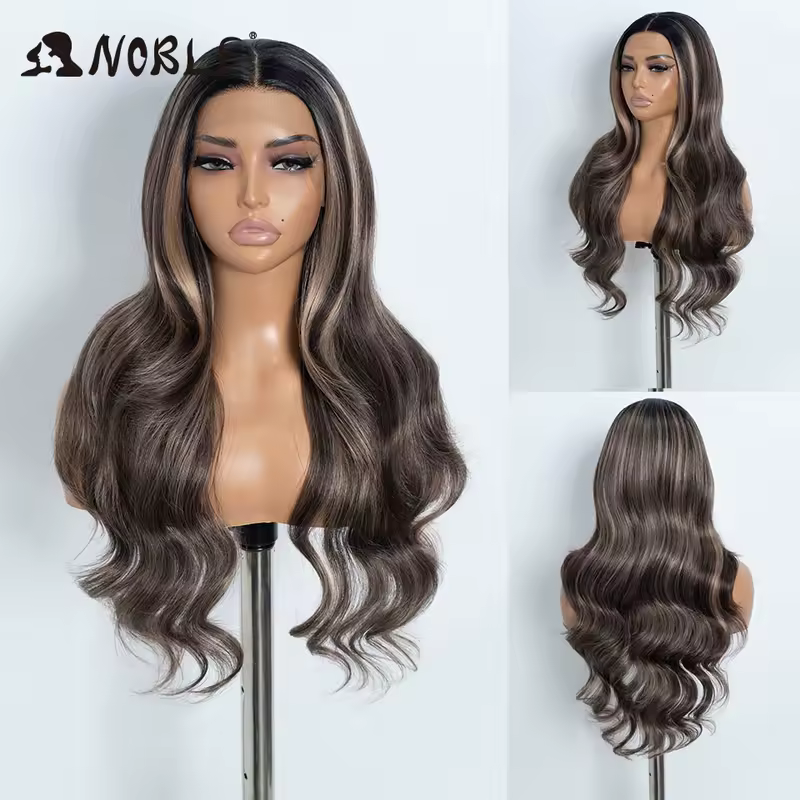Noble 13x4 Lace Front Wig Synthetic 28 inch Long wavy ombre blonde Wigs For Women Ombre Lace Front Wig Synthetic Lace Front Wig - Image 19