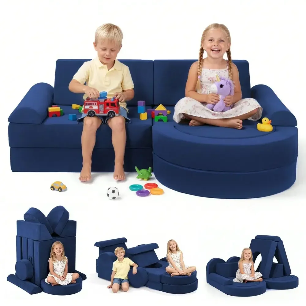 Modular Kids Play Couch 16pcs, Kids Toddler Couch Building Fort For Playroom, Bedroom, Toddler Sectional Play Sofa, Convertible