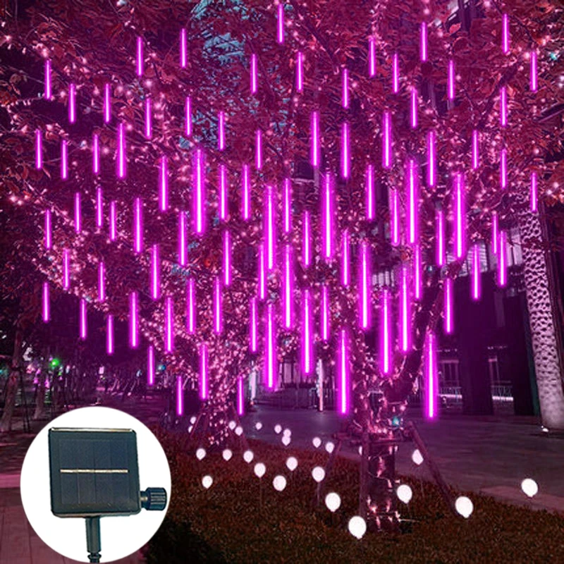 

50cm/30cm-Solar LED Meteor Shower String Lights Christmas Holiday 2024 Decor Outdoor Solar Lights Garland Street Lamp Decoration