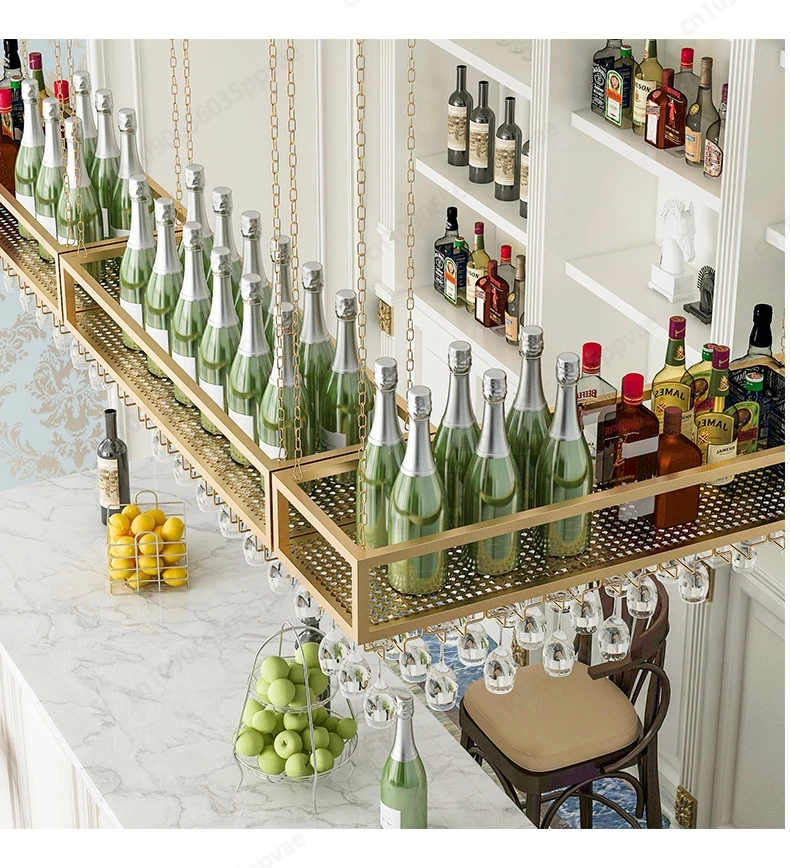 Retro Hanging Goblet Wine Rack Ceiling Adjustable Wine Glass Rack Wrought Iron Hanging Wine Bottle Wine Glass Rack 100/120/150cm