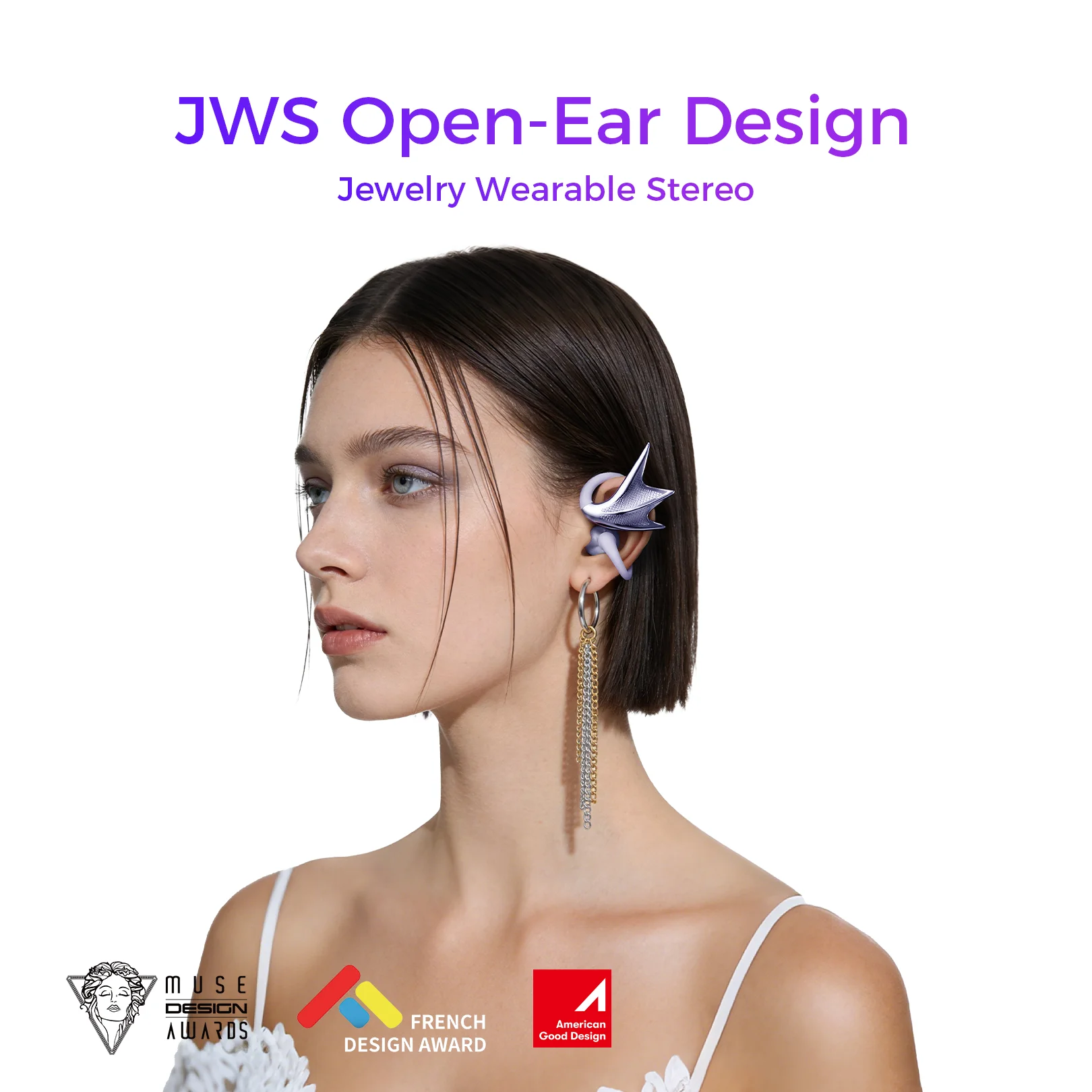 

REAL YOUNG H700 Wireless Earphones Purple • Bluetooth 5.4 • HiFi Sound • AI Translation • Open-Wear Jewelry Style