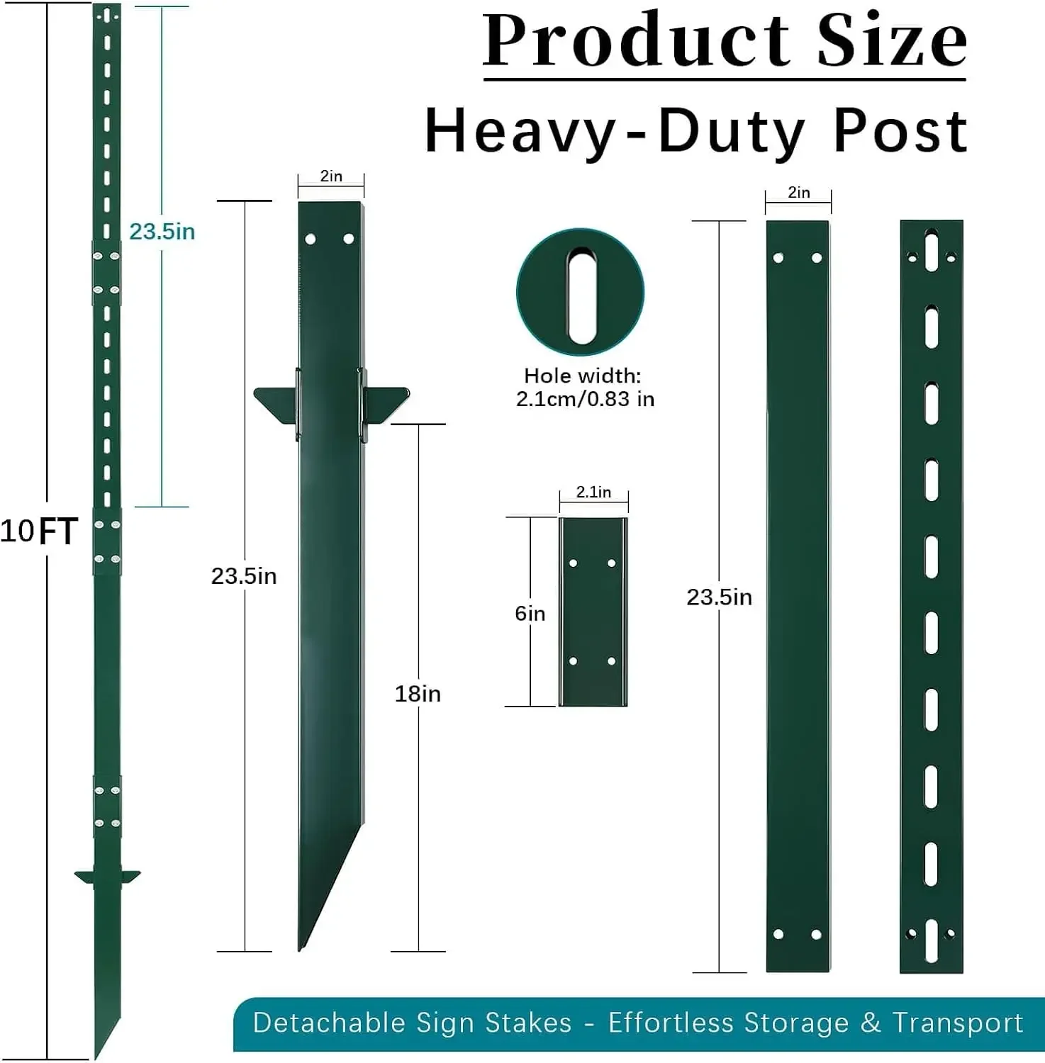 2 Pack 10 Ft Heavy Duty Steel Sign Post, Square Ground Stake for Yard, Street Signs | with Mounting Hardware & Tool | Anti-Rust