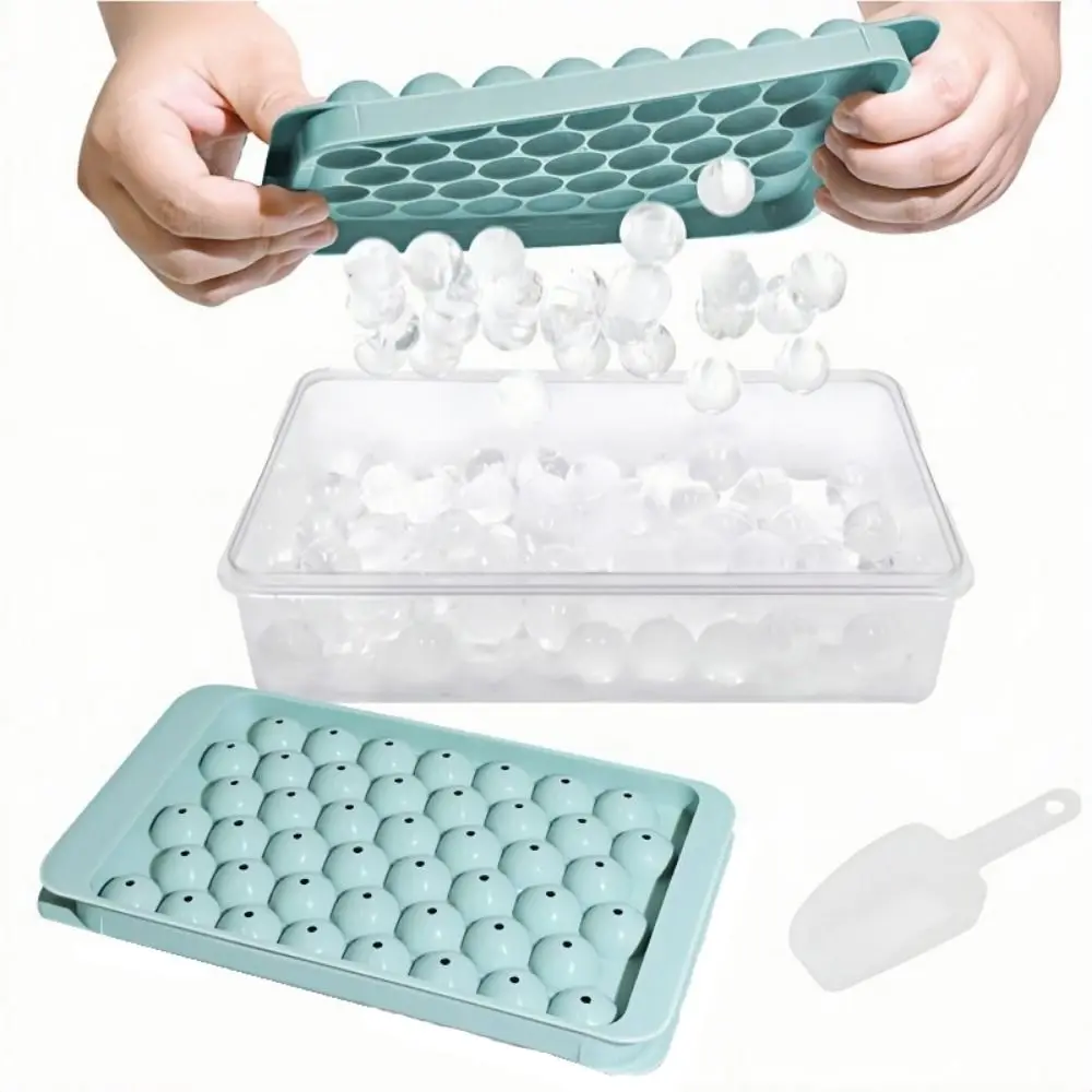 

Portable Creative Ice Cube Maker Box 3 Layer with Ice Shovel Ice Cube Molds Sturdy Reusable Round Ice Cube Trays Chilling Drinks