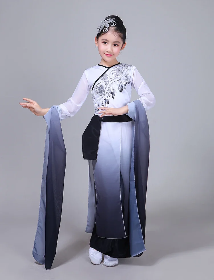 Children's classical Chinese costumes Yangko dance costumes umbrella  fan dance Chinese style sleeves girls practice clothing