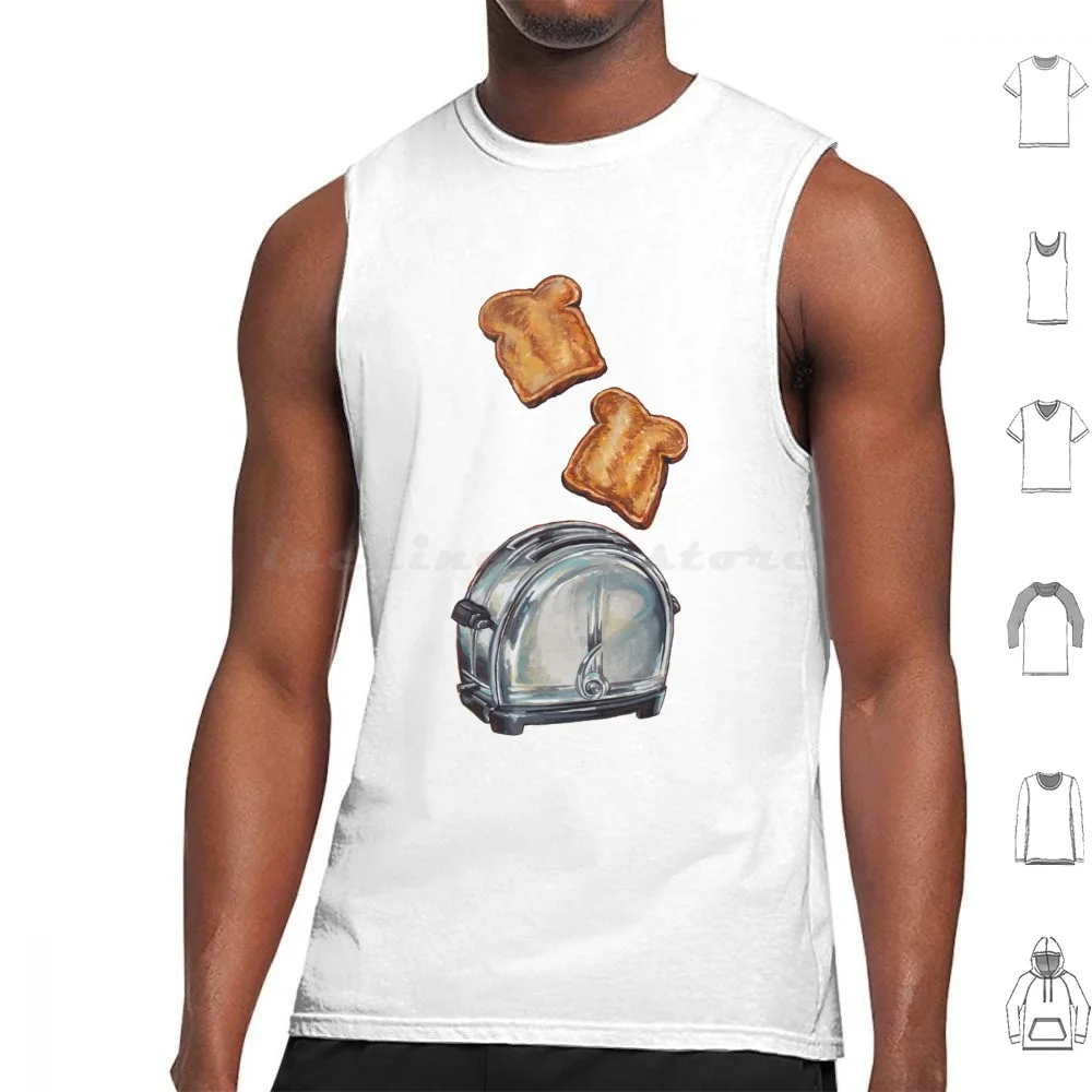 Toast And Toaster Tank Tops Print Cotton Food Bread Breakfast Retro Kitsch