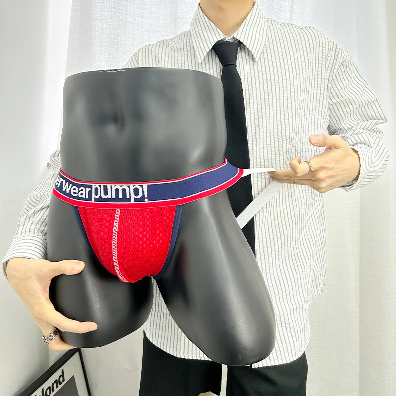 3Pcs Mixed Colors Breathable Mesh Double Thong Men's Comfortable Sports Jockstrap Man Underwear Sexy Underpants Male T-Back