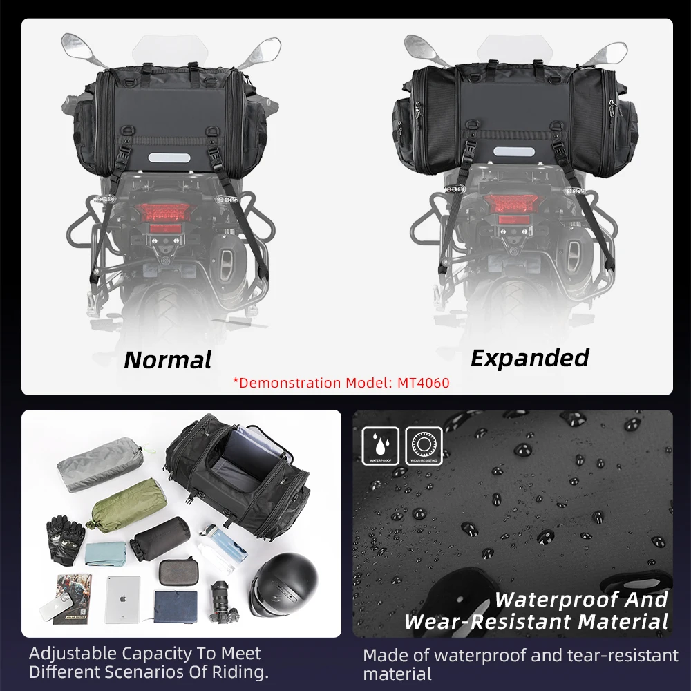 Rhinowalk Motorcycle Travel Luggage Bag Waterproof 19L-80L Expandable Big Capacity Motor Tail/Trunk/Rack Bag For Most Motorcycle