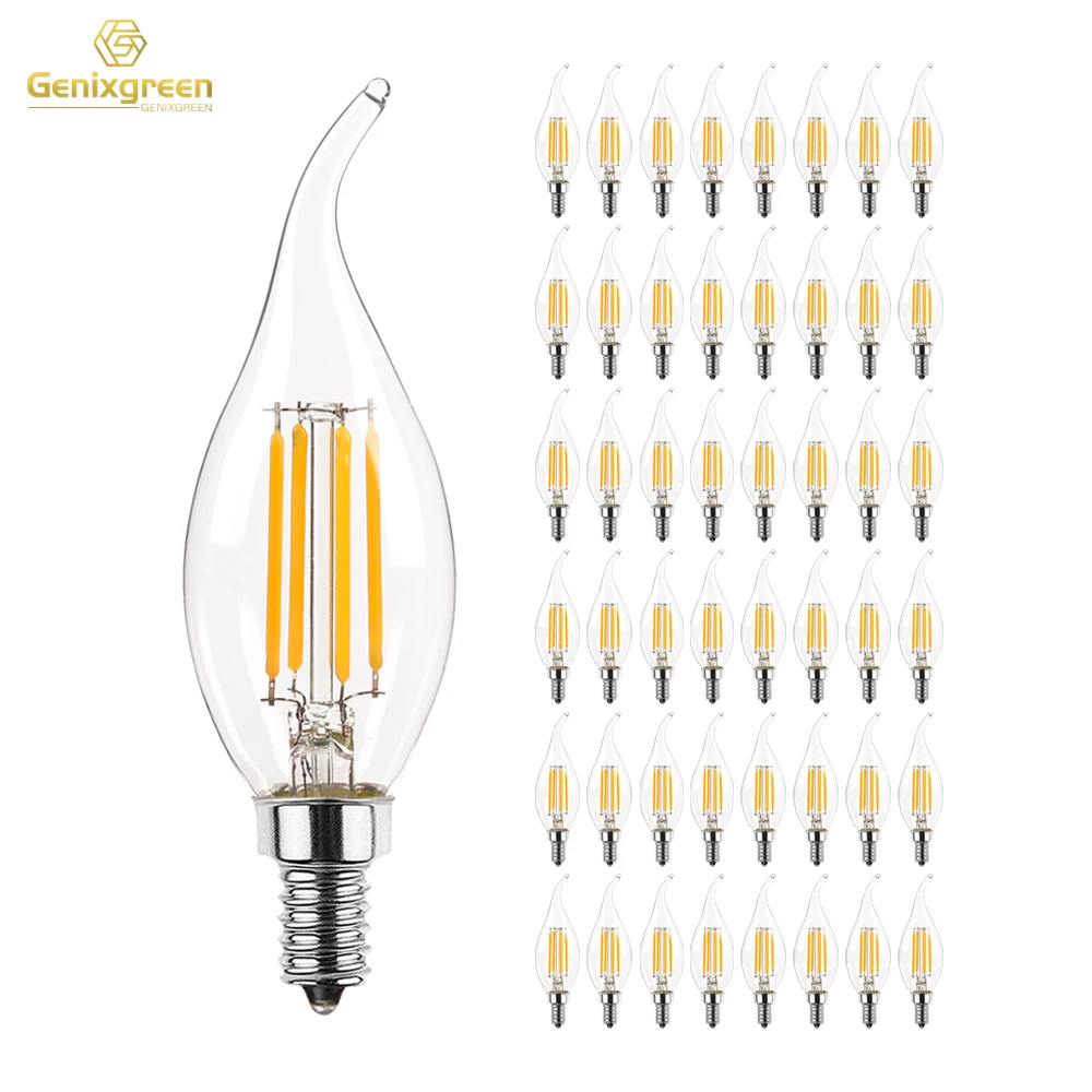 C35 4W LED Candle Light Bulbs Dimmable 40 Watt Equivalent E12 E14 Candelabra Flame Tip Clear Glass Vintage Chandelier Lamp Bulb