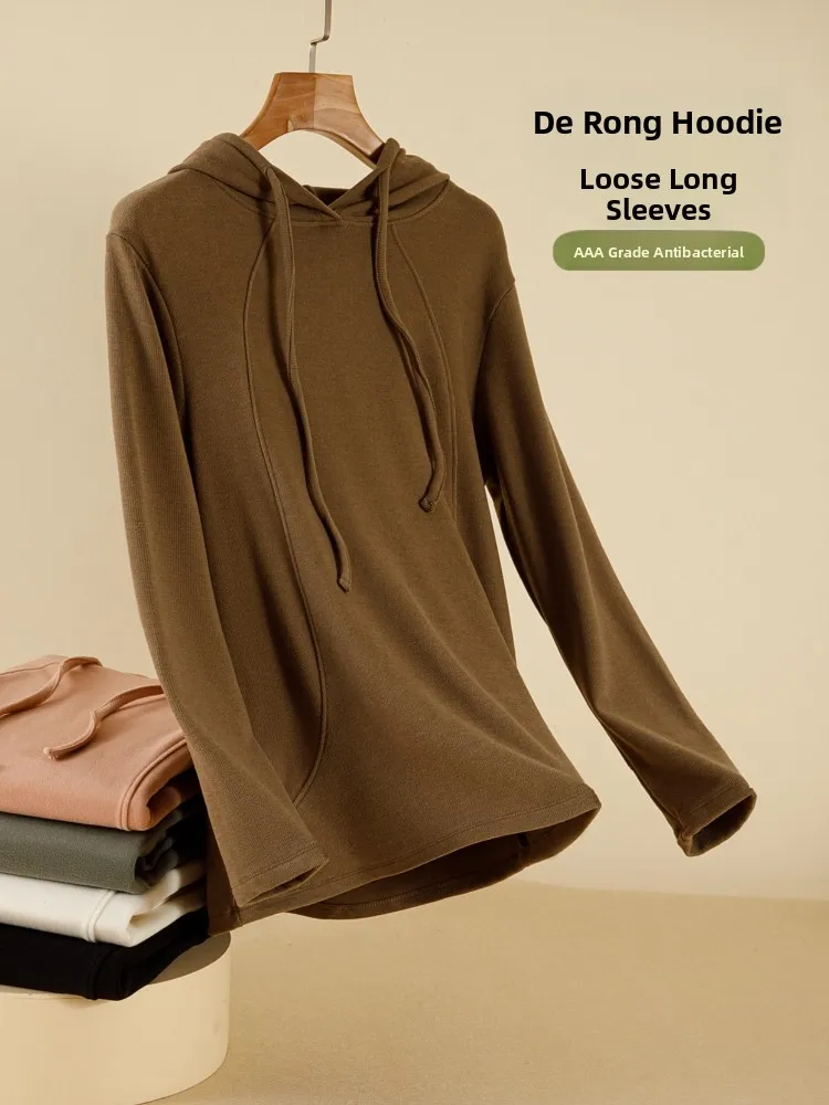 Thickened Long Sleeve Hoodie Double-sided Fleece Loose Fit Autumn Winter Warm Base Layer Shirt Large Size  Color Top