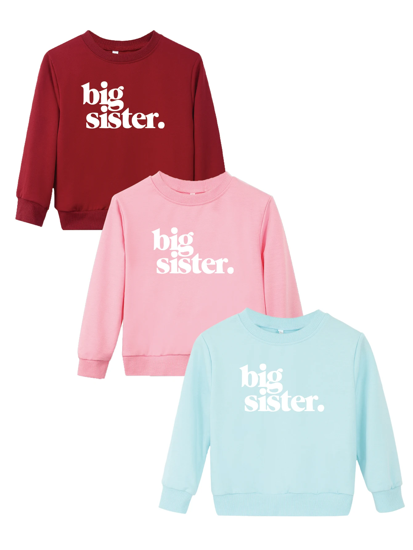 Big Sister Print Warm Long Sleeves High Quality Fashion Sweatshirts Cute Hoodies Crewneck Tops Pullover Baby Boy Girl Casual