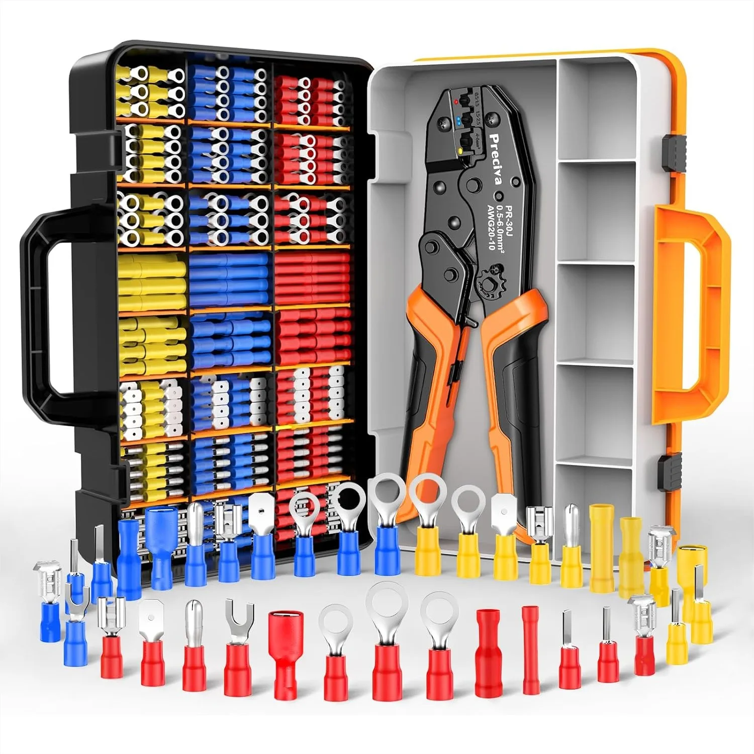 

Crimping Tool for Insulated Terminals Wire Connectors, AWG20-10 Ratchet Crimper with 425 Pcs Insulated Terminals Connectors